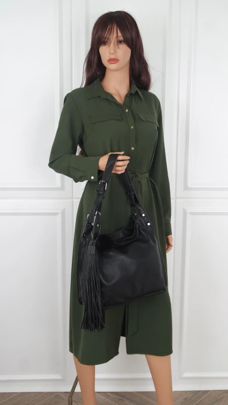Torebka damska worek The Grace Bags Italy – z frędzlem i regulowaną rączką