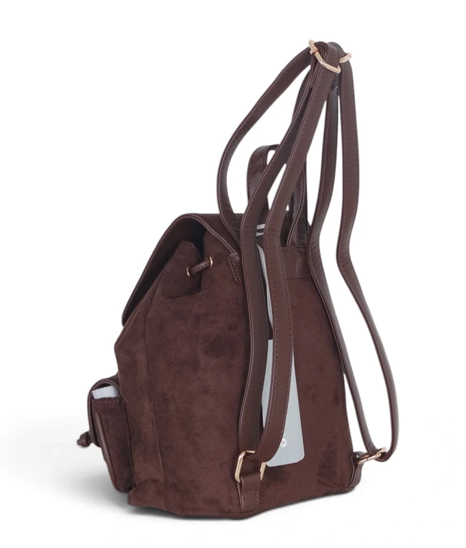 Lulu Castagnette Stylowy plecak damski zamszowy | Miś | Kieszonki | Breloki |Jesień Zima