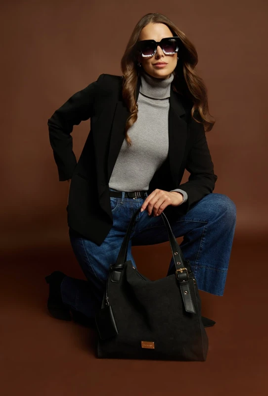 MONNARI Premium Torebka shopper bag zamszowa | A4 | Rączki + pasek | Jesień Zima