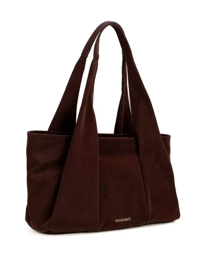 MONNARI Premium Collection Shopper Bag A4 | Torebka Damska na Ramię | Czekolada-Burgund | Jesień Zima