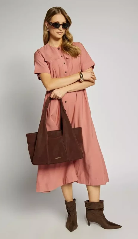 MONNARI Premium Collection Shopper Bag A4 | Torebka Damska na Ramię | Czekolada-Burgund | Jesień Zima