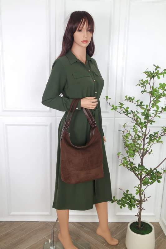 SILVIA ROSA ITALY Torebka Damska Worek Zamsz Eko | 2 Komory | Rączki + Pasek | Na Ramię