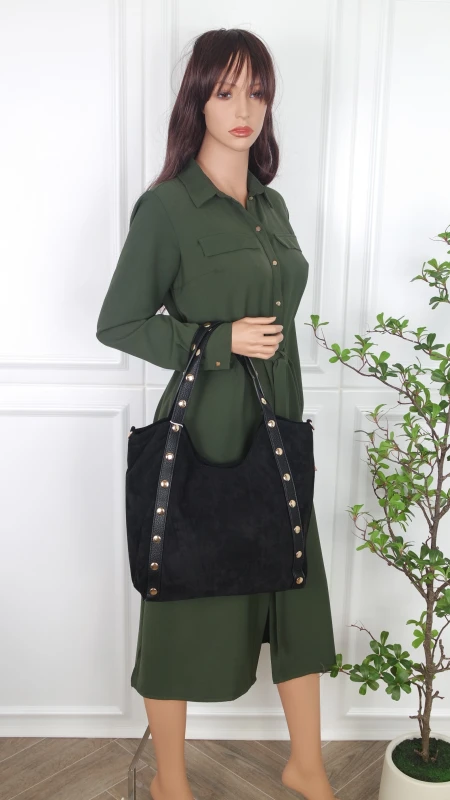 Andrea Massi Italy Torebka Shopper A4 | Zamsz Ekologiczny | Dżety | Rączki + Pasek