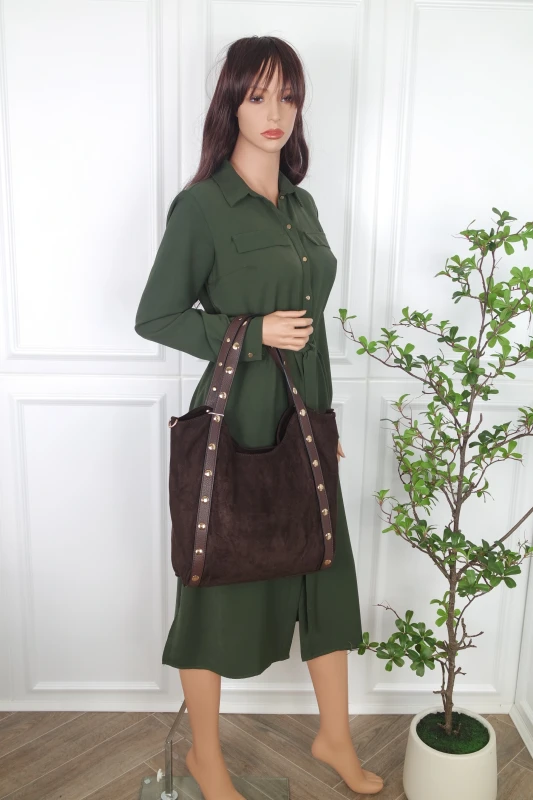 Andrea Massi Italy Torebka Shopper A4 | Zamsz Ekologiczny | Dżety | Rączki + Pasek