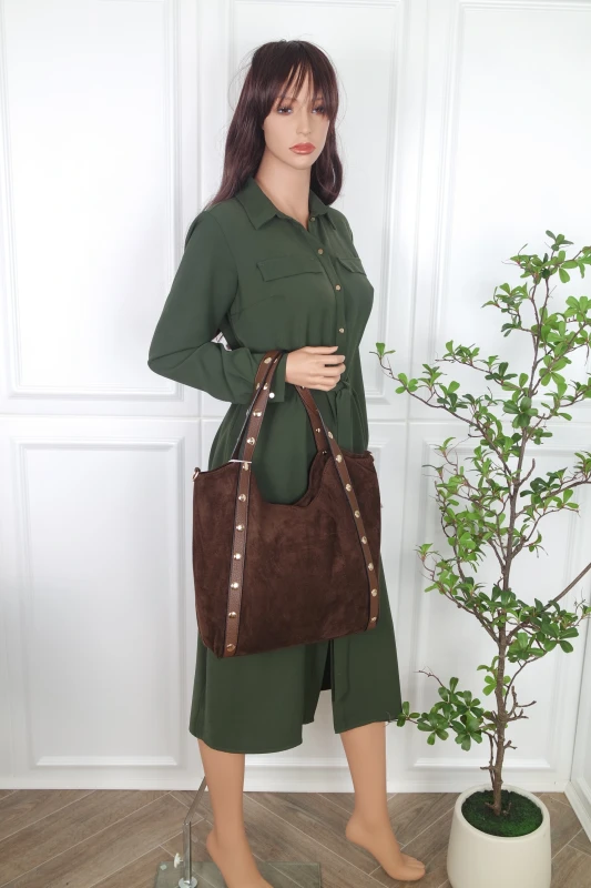 Andrea Massi Italy Torebka Shopper A4 | Zamsz Ekologiczny | Dżety | Rączki + Pasek