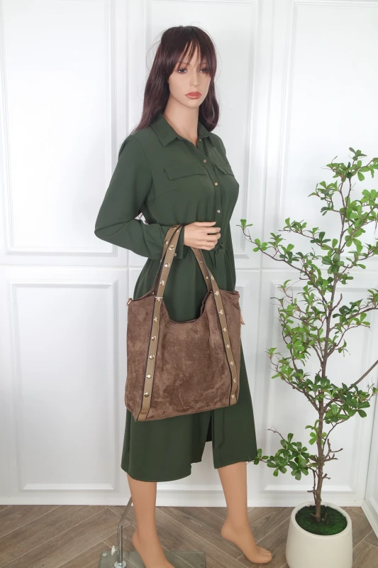 Andrea Massi Italy Torebka Shopper A4 | Zamsz Ekologiczny | Dżety | Rączki + Pasek