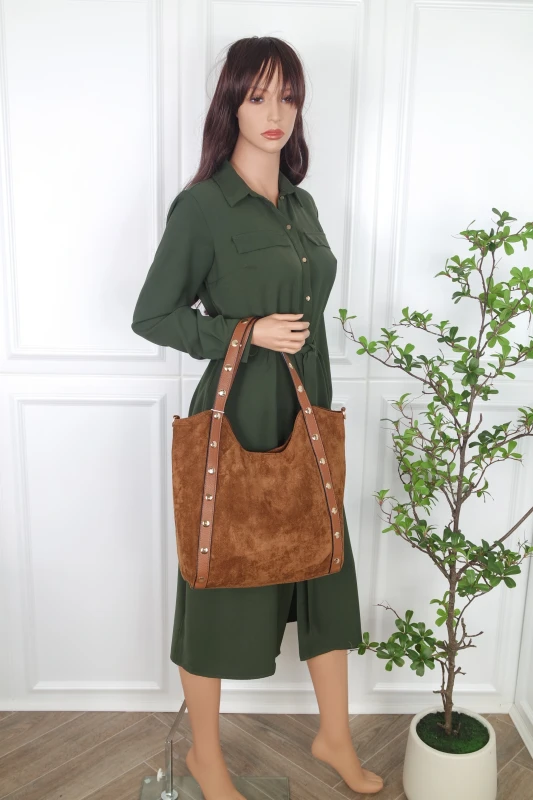 Andrea Massi Italy Torebka Shopper A4 | Zamsz Ekologiczny | Dżety | Rączki + Pasek