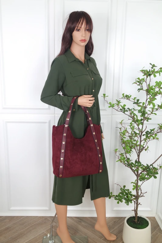 Andrea Massi Italy Torebka Shopper A4 | Zamsz Ekologiczny | Dżety | Rączki + Pasek