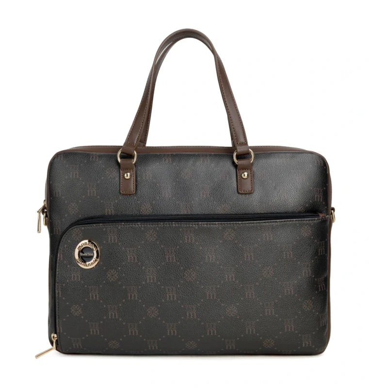 MONNARI Premium Collection Torebka na Laptop A4 | Aktówka Damska | Rączki + Pasek | Czarno Brązowa