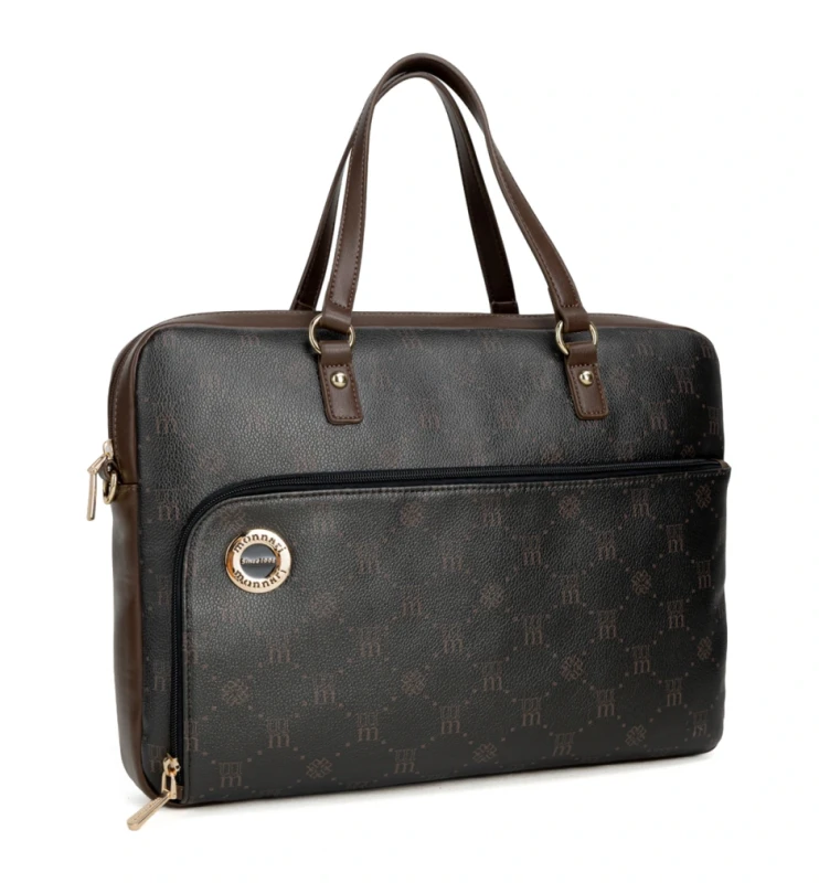 MONNARI Premium Collection Torebka na Laptop A4 | Aktówka Damska | Rączki + Pasek | Czarno Brązowa