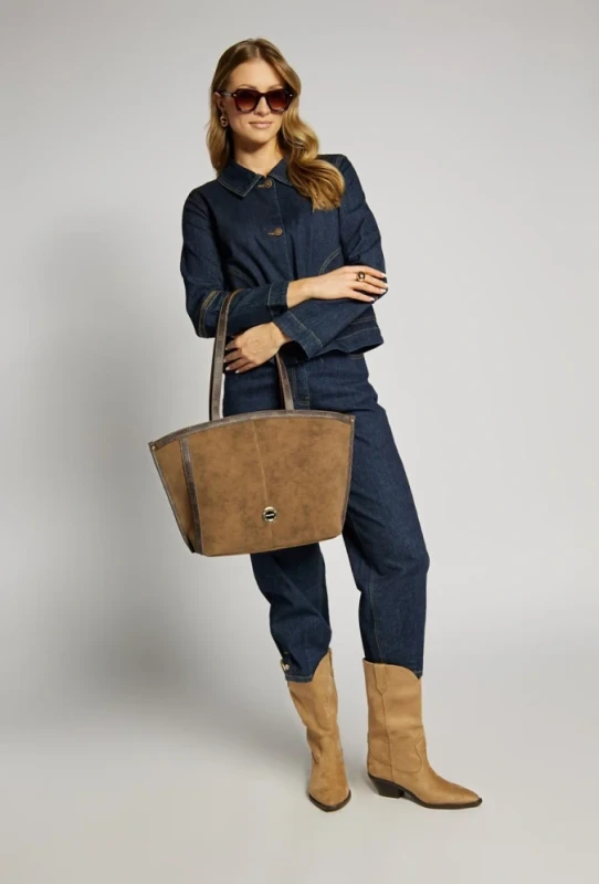 MONNARI Premium Collection Shopper Bag A4 | Torebka Damska na Ramię | Cynamon + Czekolada | Jesień Zima
