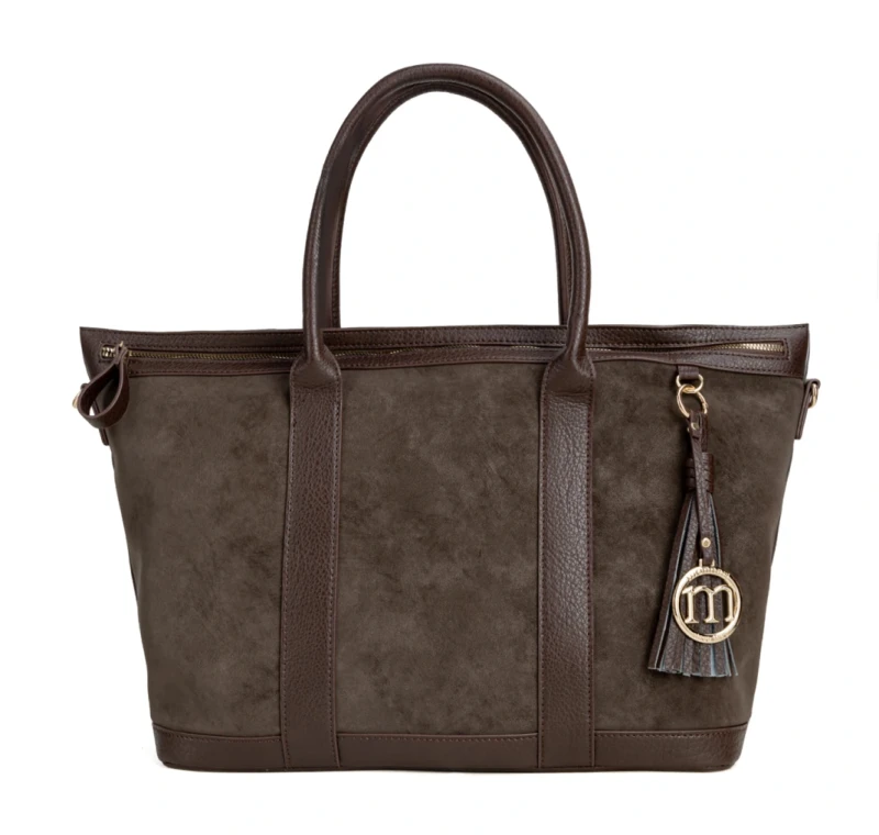 MONNARI Premium Collection Shopper A4 Czekoladowy Brąz | Nubuk Eko | Rączki + Pasek | Jesień Zima