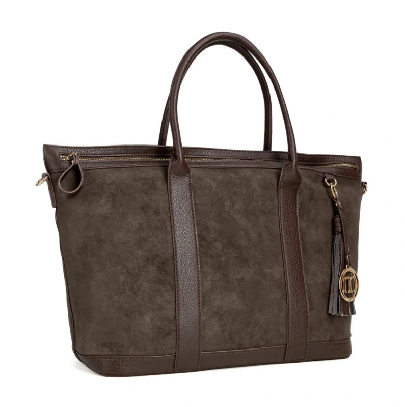 MONNARI Premium Collection Shopper A4 Czekoladowy Brąz | Nubuk Eko | Rączki + Pasek | Jesień Zima