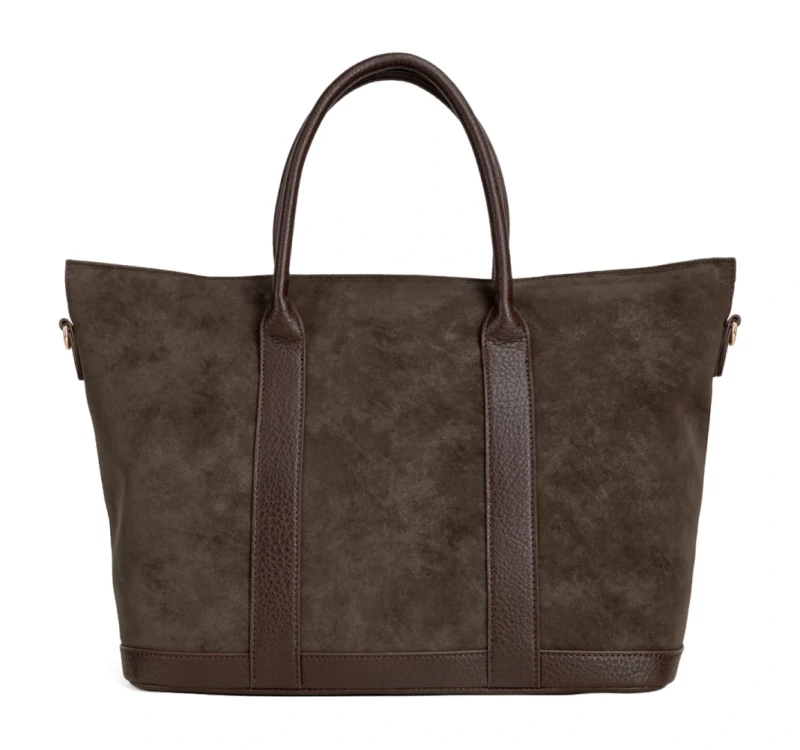 MONNARI Premium Collection Shopper A4 Czekoladowy Brąz | Nubuk Eko | Rączki + Pasek | Jesień Zima