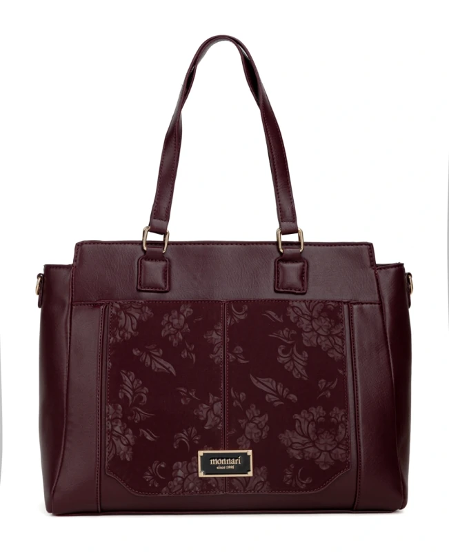 Monnari Premium Collection Torebka Damska A4 | Burgundowa | Do Ręki i na Ramię | Pasek