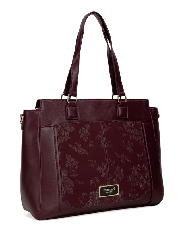 Monnari Premium Collection Torebka Damska A4 | Burgundowa | Do Ręki i na Ramię | Pasek