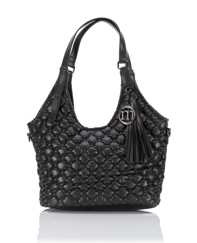 MONNARI Torebka Damska Shopper 2w1 | Pikowana | Saszetka Listonoszka | Rączki + Pasek | Czarna