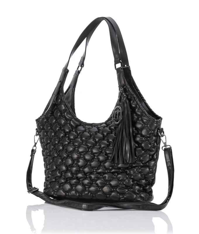 MONNARI Torebka Damska Shopper 2w1 | Pikowana | Saszetka Listonoszka | Rączki + Pasek | Czarna