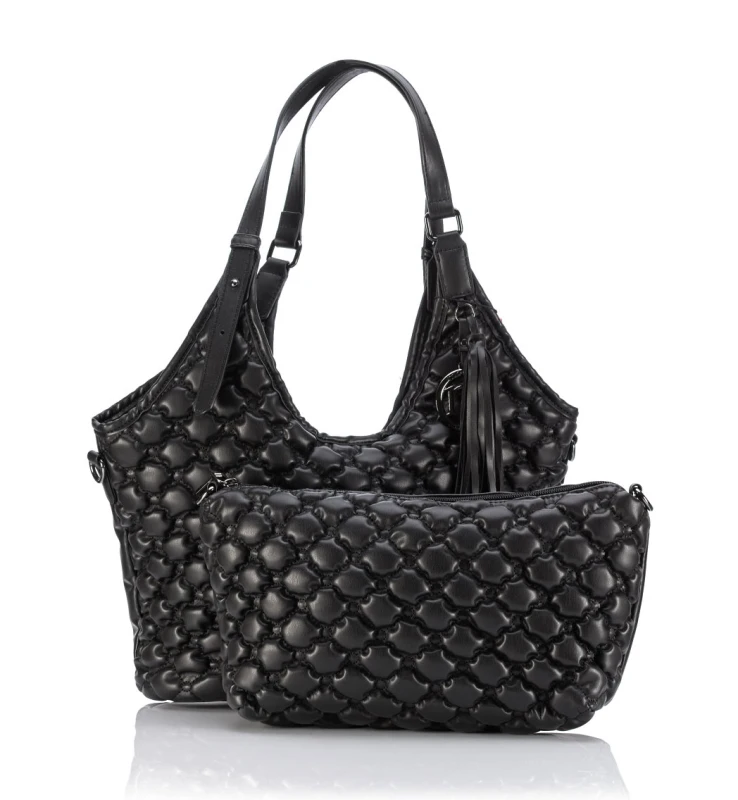 MONNARI Torebka Damska Shopper 2w1 | Pikowana | Saszetka Listonoszka | Rączki + Pasek | Czarna