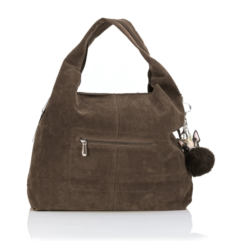 FLORA&amp;CO Paris Duża Torebka Shopper A4 z Zamszu Ekologicznego | Breloki | Rączki + Pasek