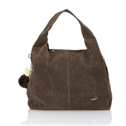 FLORA&CO Paris Duża Torebka Shopper A4 z Zamszu Ekologicznego | Breloki | Rączki + Pasek