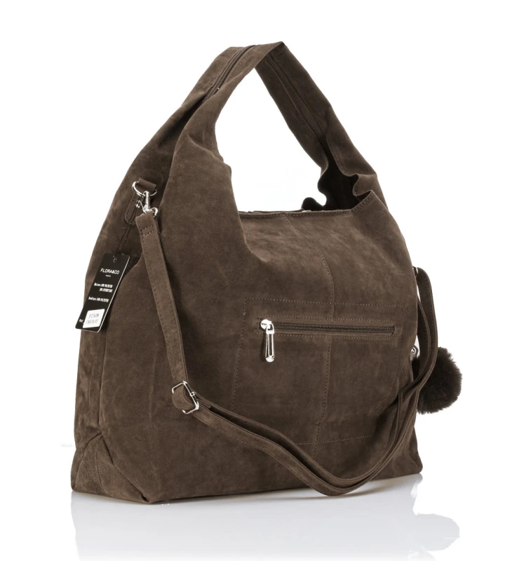 FLORA&amp;CO Paris Duża Torebka Shopper A4 z Zamszu Ekologicznego | Breloki | Rączki + Pasek
