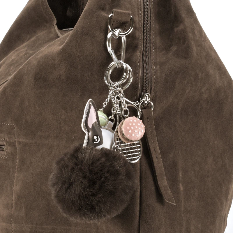FLORA&amp;CO Paris Duża Torebka Shopper A4 z Zamszu Ekologicznego | Breloki | Rączki + Pasek