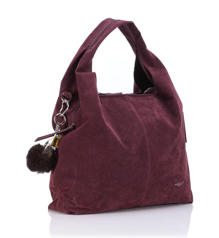 FLORA&amp;CO Paris Duża Torebka Shopper A4 z Zamszu Ekologicznego | Breloki | Rączki + Pasek