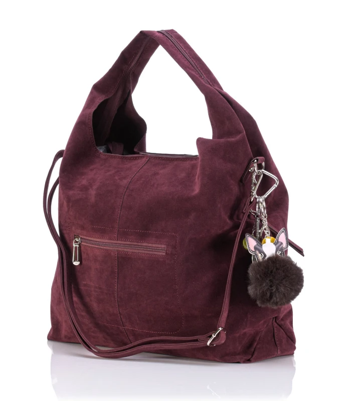 FLORA&amp;CO Paris Duża Torebka Shopper A4 z Zamszu Ekologicznego | Breloki | Rączki + Pasek
