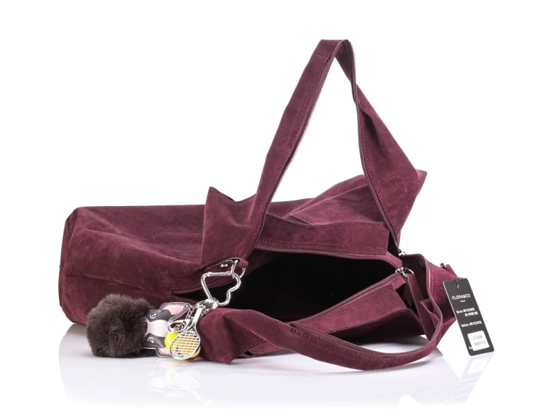 FLORA&amp;CO Paris Duża Torebka Shopper A4 z Zamszu Ekologicznego | Breloki | Rączki + Pasek
