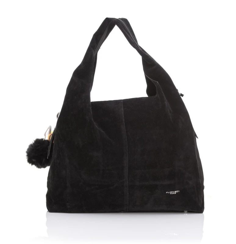 FLORA&amp;CO Paris Duża Torebka Shopper A4 z Zamszu Ekologicznego | Breloki | Rączki + Pasek
