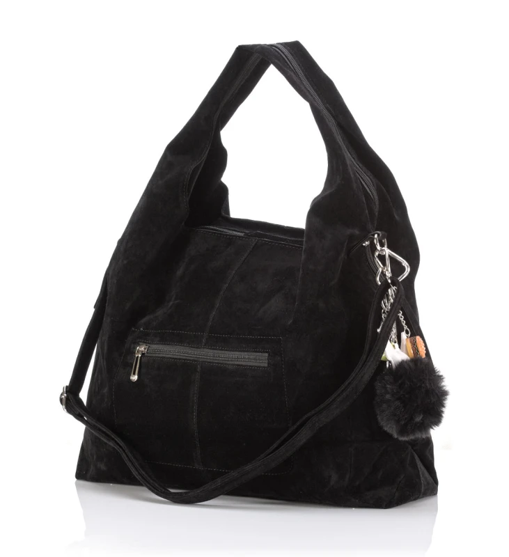 FLORA&amp;CO Paris Duża Torebka Shopper A4 z Zamszu Ekologicznego | Breloki | Rączki + Pasek