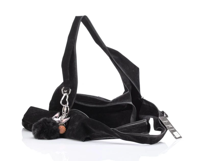 FLORA&amp;CO Paris Duża Torebka Shopper A4 z Zamszu Ekologicznego | Breloki | Rączki + Pasek