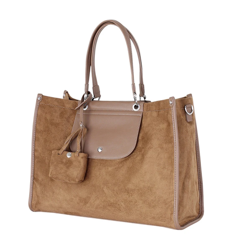 LAPHRODITE Paris Duża Torebka Shopper A4 z Zamszu Ekologicznego | Rączki + Długi Pasek