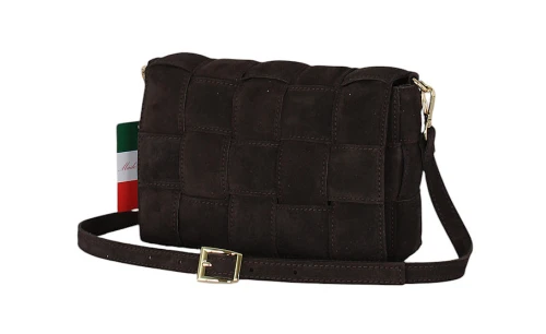 VERA PELLE Włoska Torebka Damska z Naturalnego Zamszu | Klapka | Złote Okucia | Regulowany Pasek