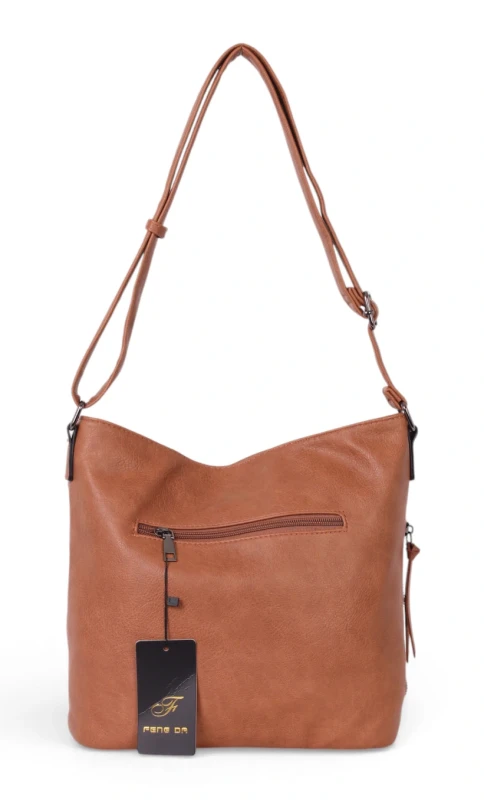 Torebka Listonoszka Damska z Ekoskóry i Eko Nubuku | 2 Komory | 7 Kieszonek