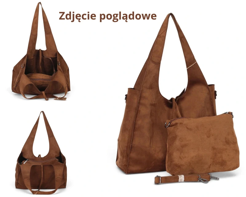 Paolo Bags Italy Torebka Shopper A4 2w1 | Zamsz Ekologiczny | Saszetka Listonoszka