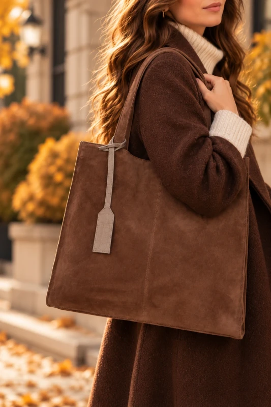 VERA PELLE Zamszowa torebka damska | A4 | Made in Italy | Skóra naturalna