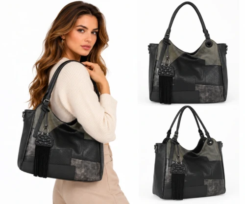 Maria C. Italy Praktczna Torebka Damska Patchwork A4 | Regulowane Rączki | Długi Pasek | Brelok 