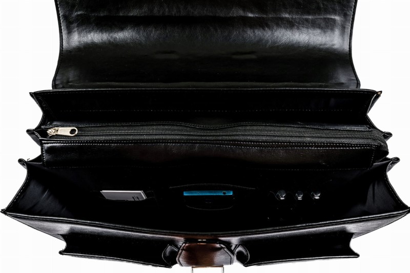 Duża Aktówka Męska Skórzana Tizano T02 – Czarna Torba na Dokumenty A4 i Laptopa