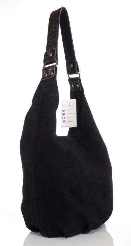 VERA PELLE Wloski zamszowy worek ZJ11 Czarna