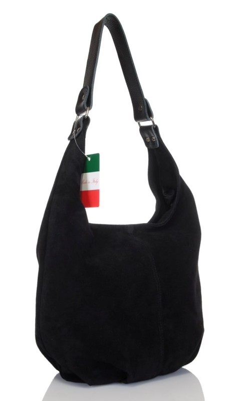 VERA PELLE Wloski zamszowy worek ZJ11 Czarna