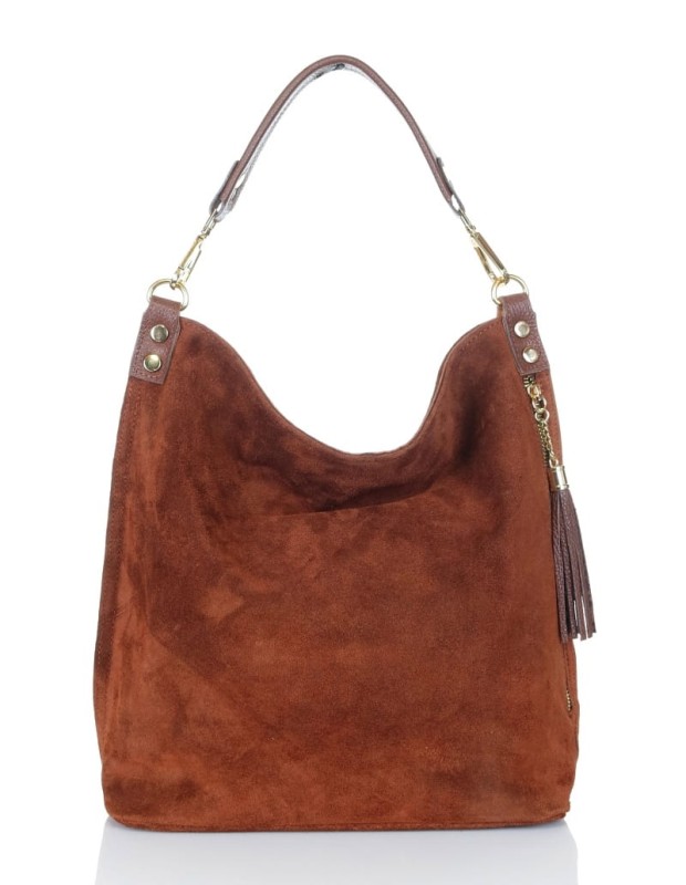 VERA PELLE Włoska brązowa zamszowa torebka ZJ15