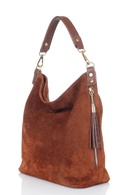 VERA PELLE Włoska brązowa zamszowa torebka ZJ15