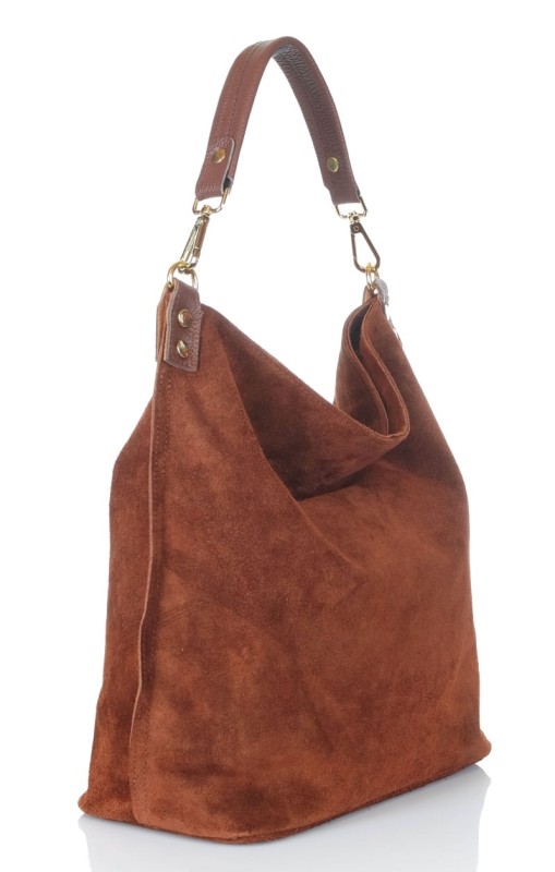 VERA PELLE Włoska brązowa zamszowa torebka ZJ15