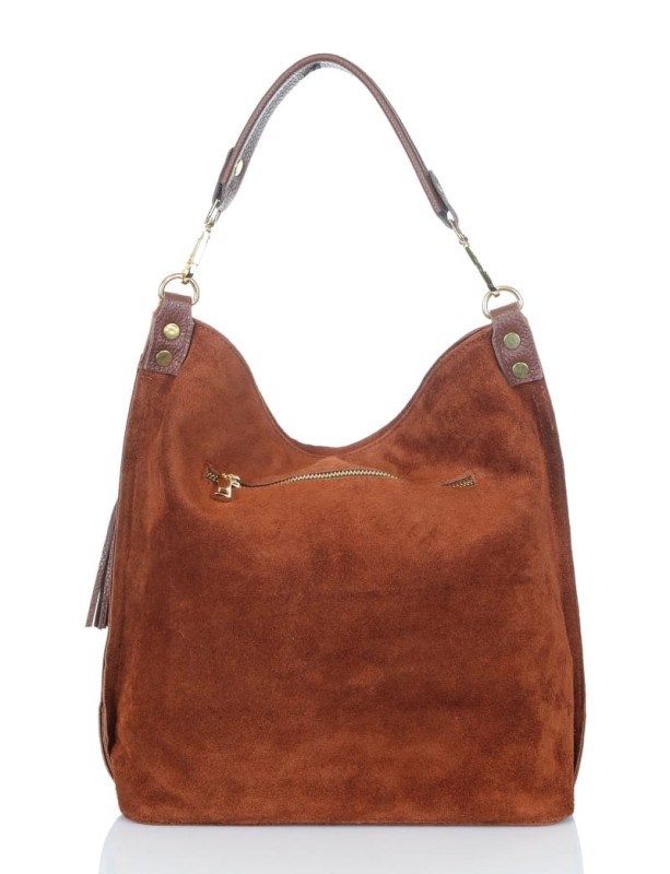 VERA PELLE Włoska brązowa zamszowa torebka ZJ15