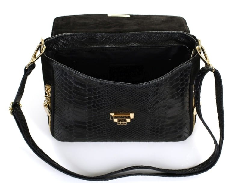 era Pelle Zjawiskowa czarna skórzana torebka S6