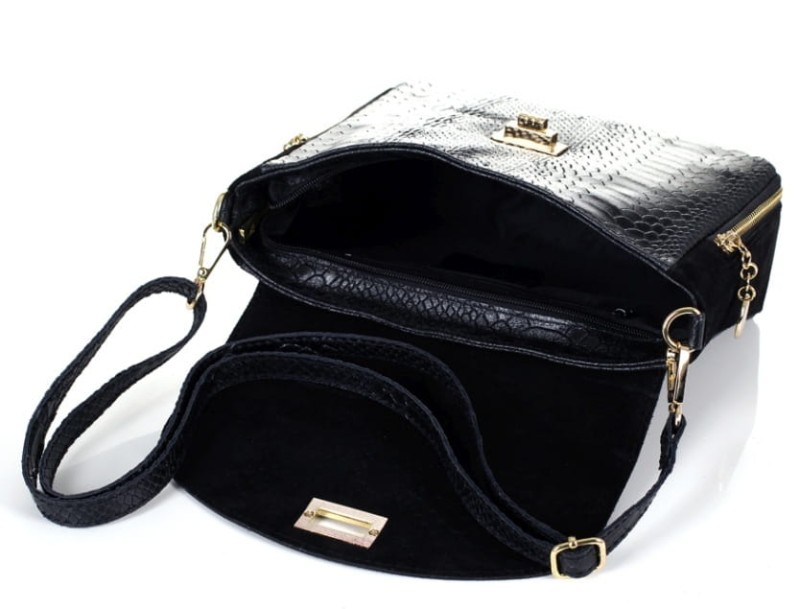 era Pelle Zjawiskowa czarna skórzana torebka S6