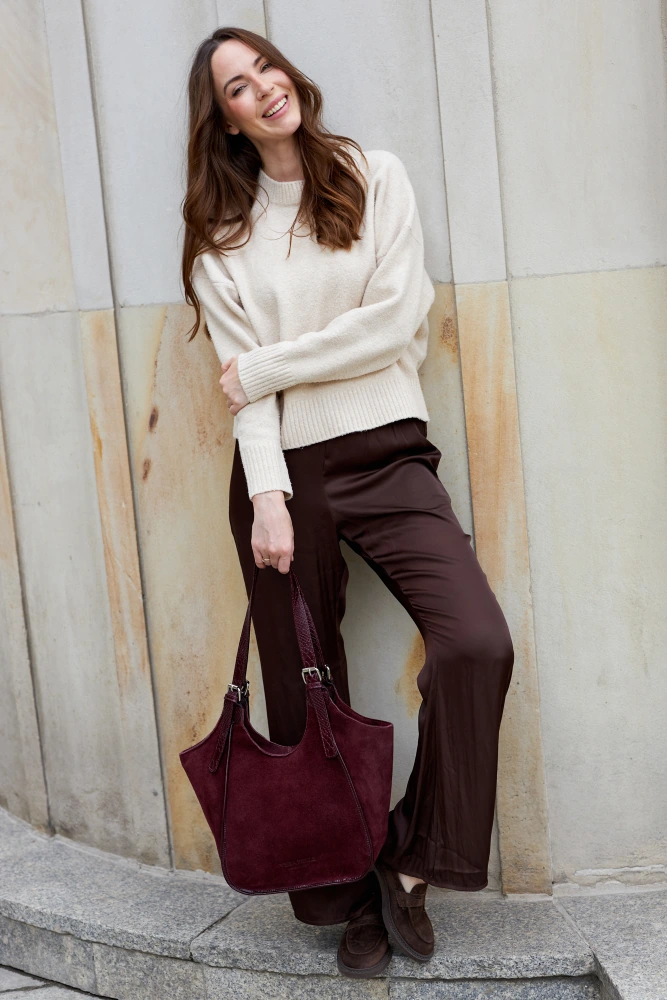 Bordowa zamszowa torebka shopper