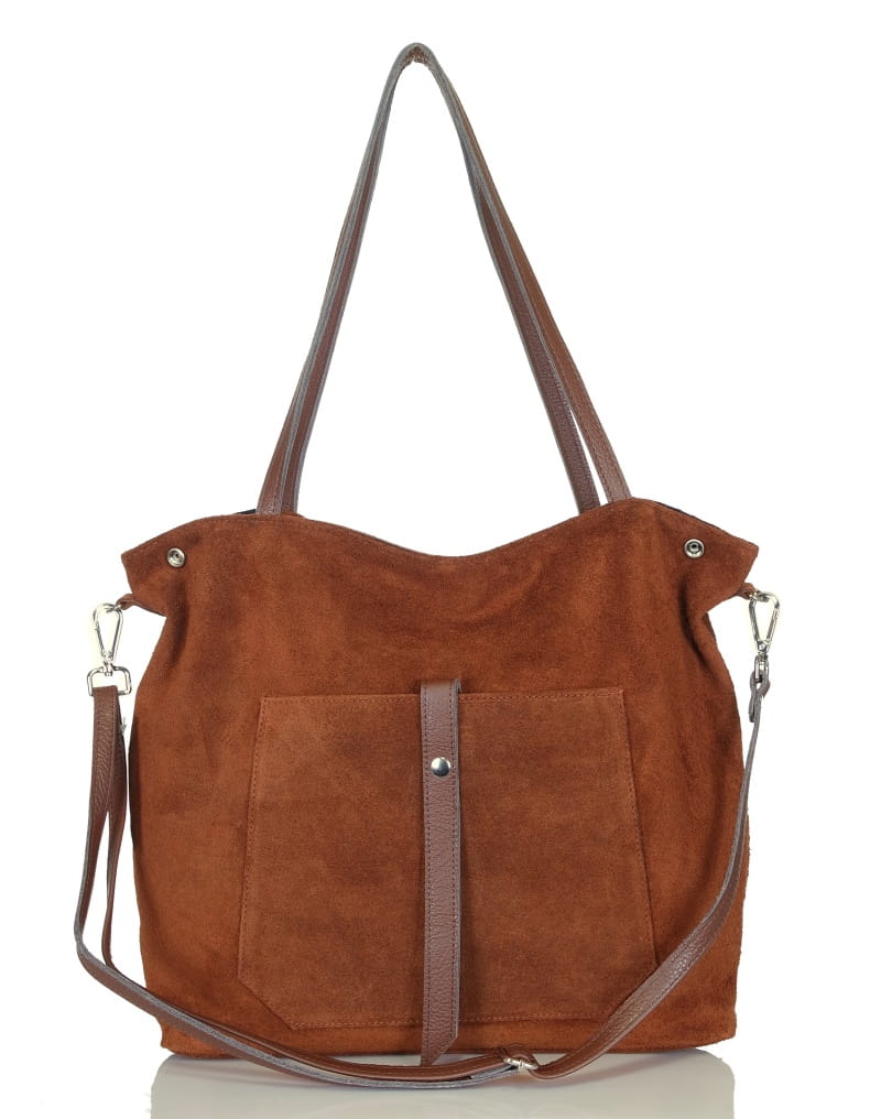 Włoski brązowy zamszowy shopper SKÓRA